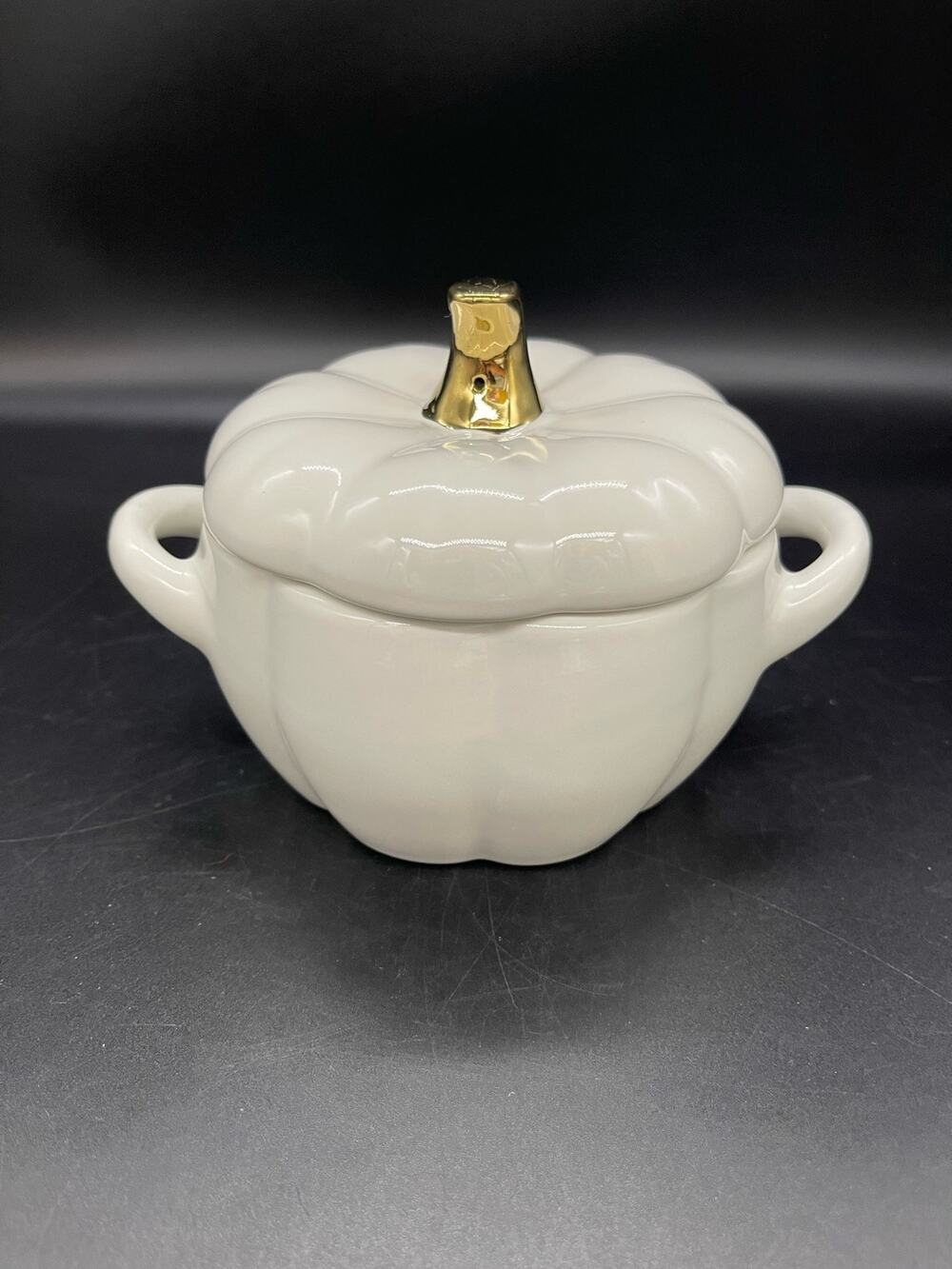 Crofton 2021 Stoneware White Pumpkin with Lid Candy Dish Bowl Fall Autumn
